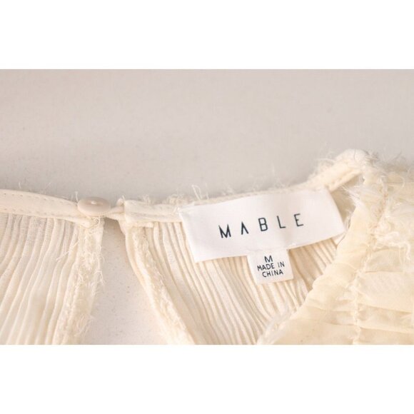 Mable Women's Size Small Pale Yellow Blouse Semi-Sheer Ruched Long Sleeve Shirt - Picture 5 of 10